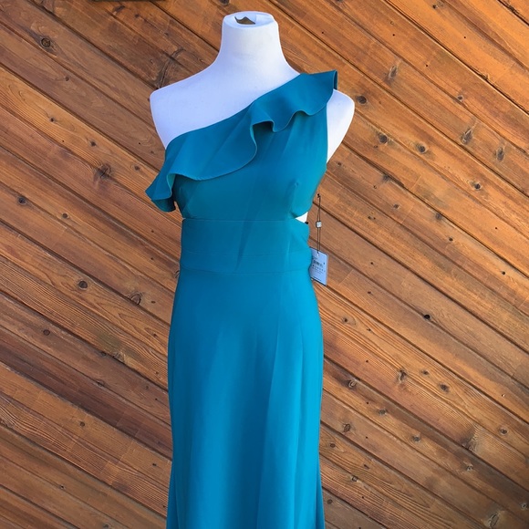 Laundry by Shelli Segal Teal One-Shoulder Gown Size 4 NWT - Picture 5 of 11